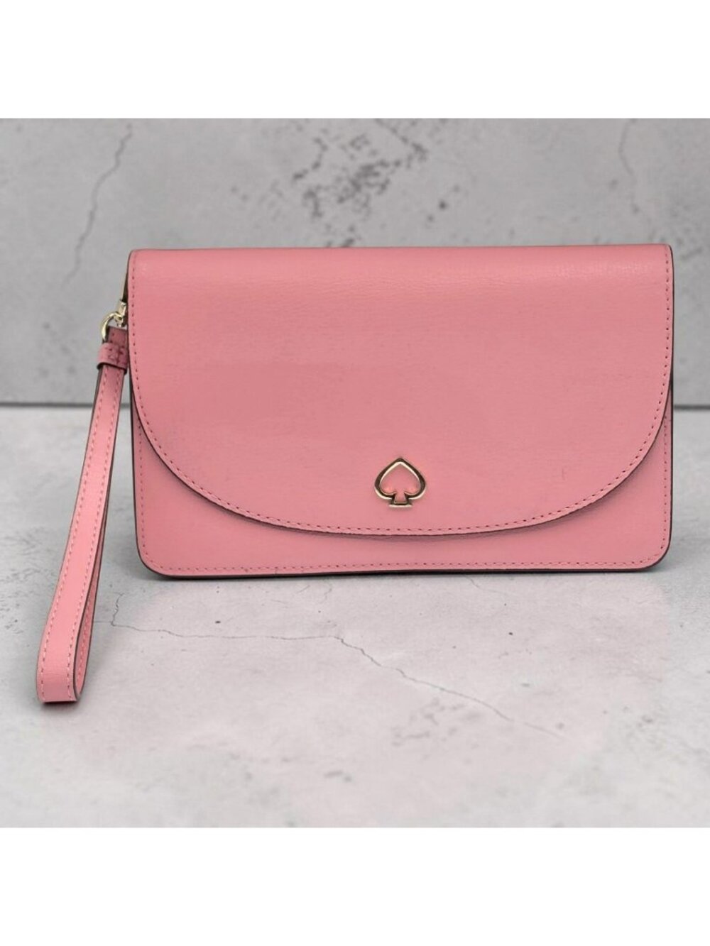 Kate Spade New York Adel Pink Leather Wristlet Clutch Wallet With Spade Logo